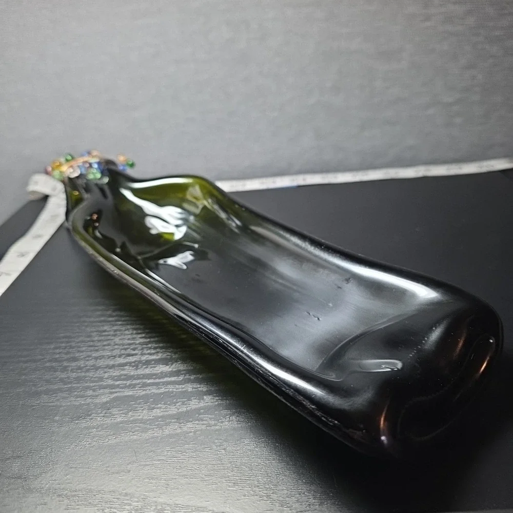 Flattened Green Wine Bottle Serving Tray, Candle Holder, or Cooking Spoon Rest